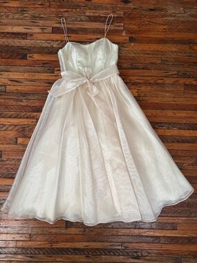 Aidan by Aidan Mattox Ivory Spaghetti-Strap Tulle Party Dress with Bow
